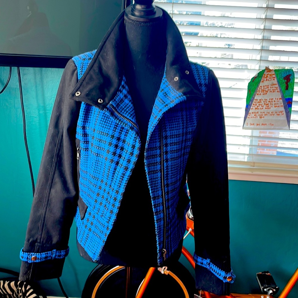 Blue and black houndstooth jacket
